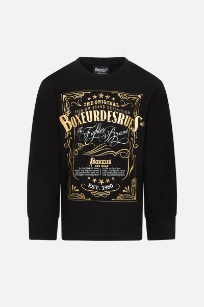 T-Shirt Nera E Oro A Manica Lunga Con Stampe