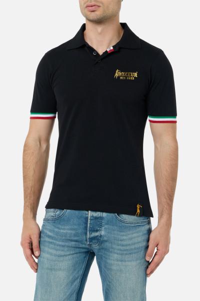 Polo Nera Con Bandiera Italiana