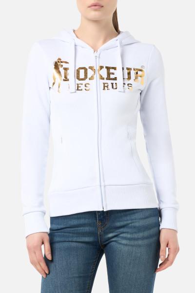 Felpa Logo Bianca Con Cappuccio E Zip White-Gold